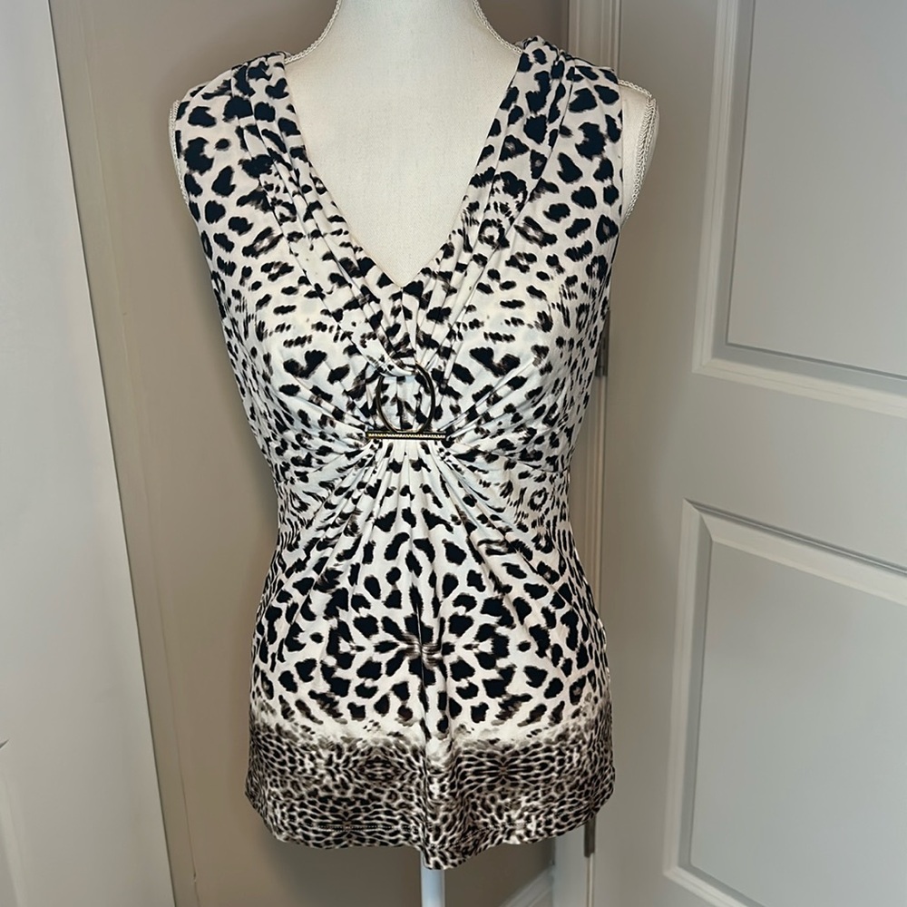 Ivanka Trump Leopard Print Sleeveless Top